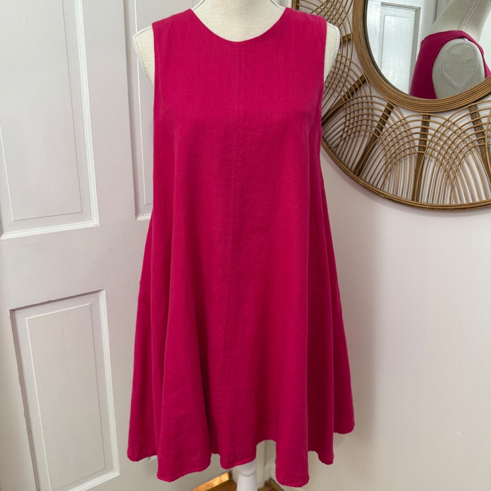 Maeve Anthropologie Linen Dress Sm Bright Pink Sleeveless Swing Relaxed Coastal